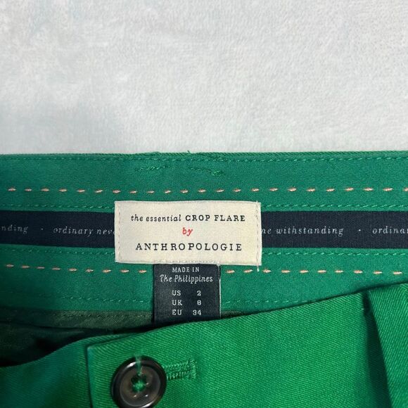 Anthropologie The Essential Crop Flare Pants Green 2 Women - Picture 5 of 8